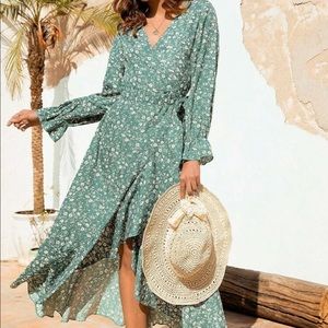 NWOT Shein Floral Print Side Tie Ruffle Dress